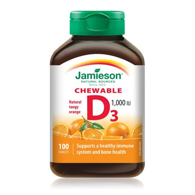 Jamieson Chewable Vitamin D 1000IU Tangy Orange 100 Tablets