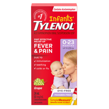Tylenol Infants' Acetaminophen Suspension Concentrated Drops Dye Free Grape 24 mL